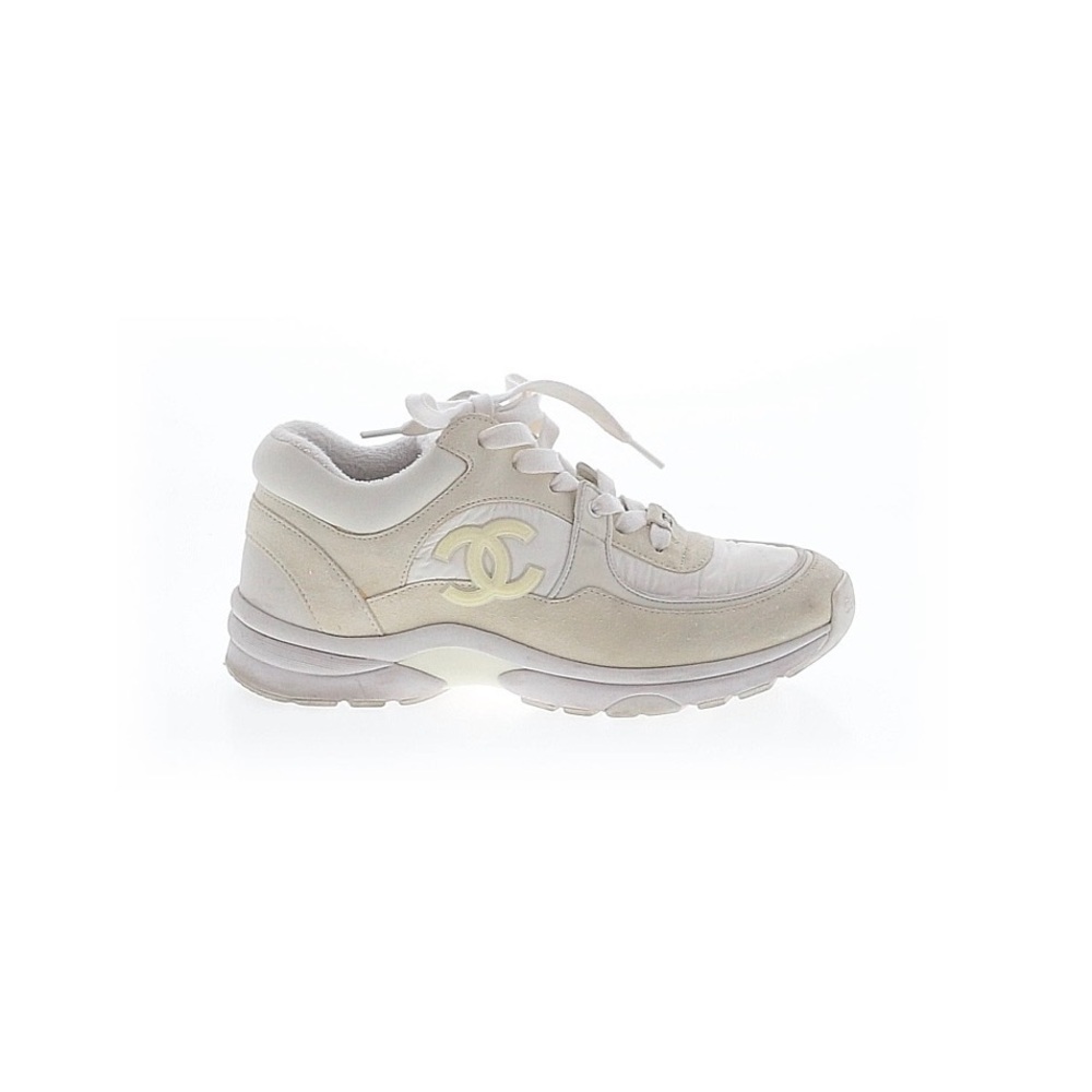 SOLD CHANEL WHITE SUEDE CALFSKIN TRAINER SNEAKERS
